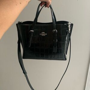 Coach Black Croc-Embossed Satchel with Detachable Strap